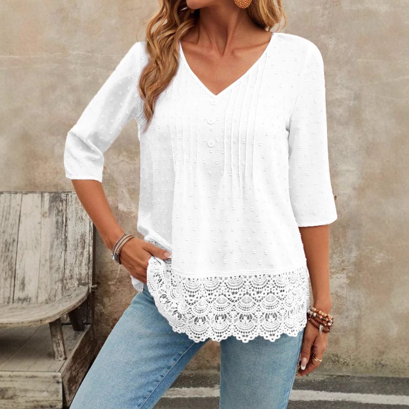 Casual Ruffled Cutout Embroidery Short Blouse Women