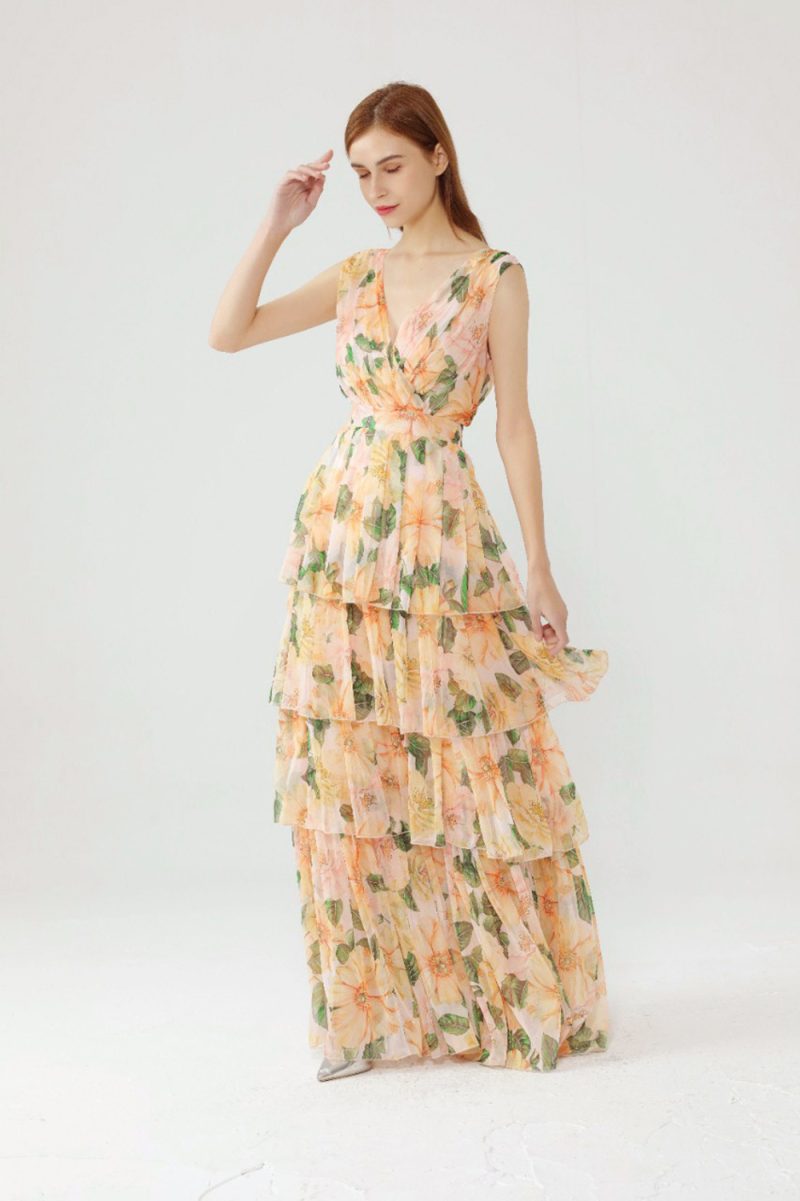Retro Floral Spaghetti Strap Layered Summer Dress - Image 2