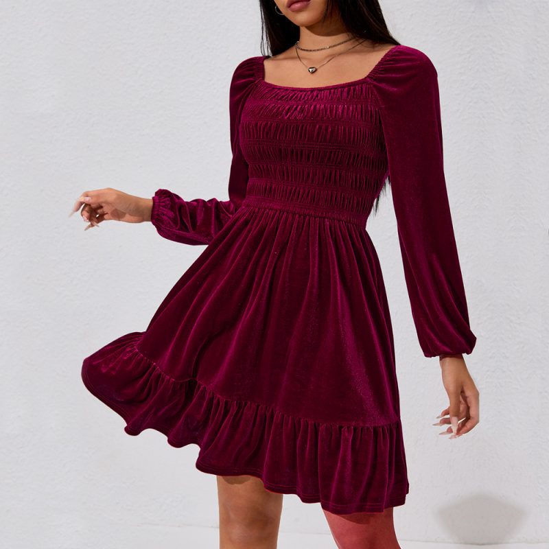 Classy Wine Red Mini Dress High Waist Winter Style
