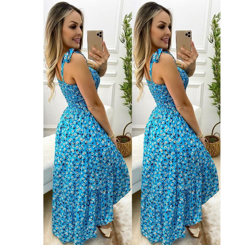 Pleated Floral Lace Up Swing Strap Dress - Image 4