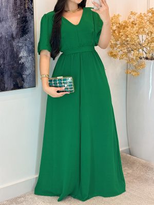 Elegant Slim Fit Green Tether Sleeve Dress