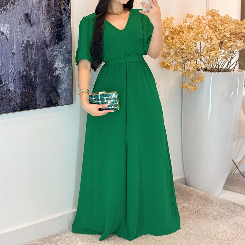 Elegant Slim Fit Green Tether Sleeve Dress