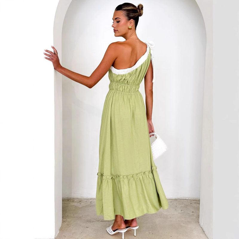 Casual Solid Color Lace-Up Summer Dress - Image 3