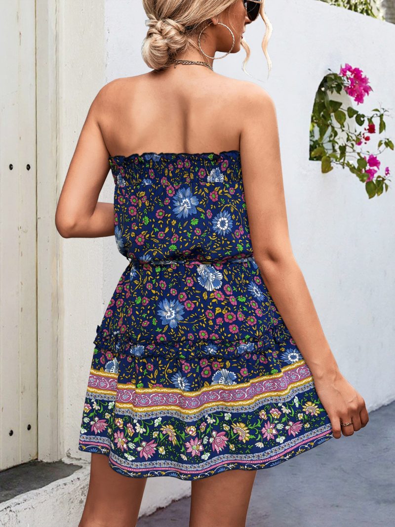 Bohemian Floral Smocked Tube Top Dress - Image 4