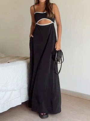 Elegant Sleeveless Cutout Solid Summer Dress
