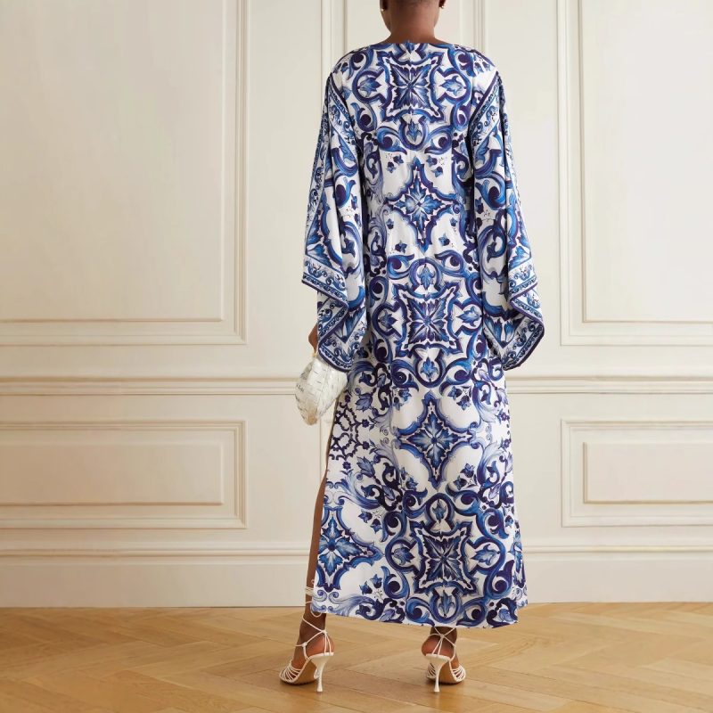 Porcelain Print Off-Shoulder Loose Summer Dress - Image 2