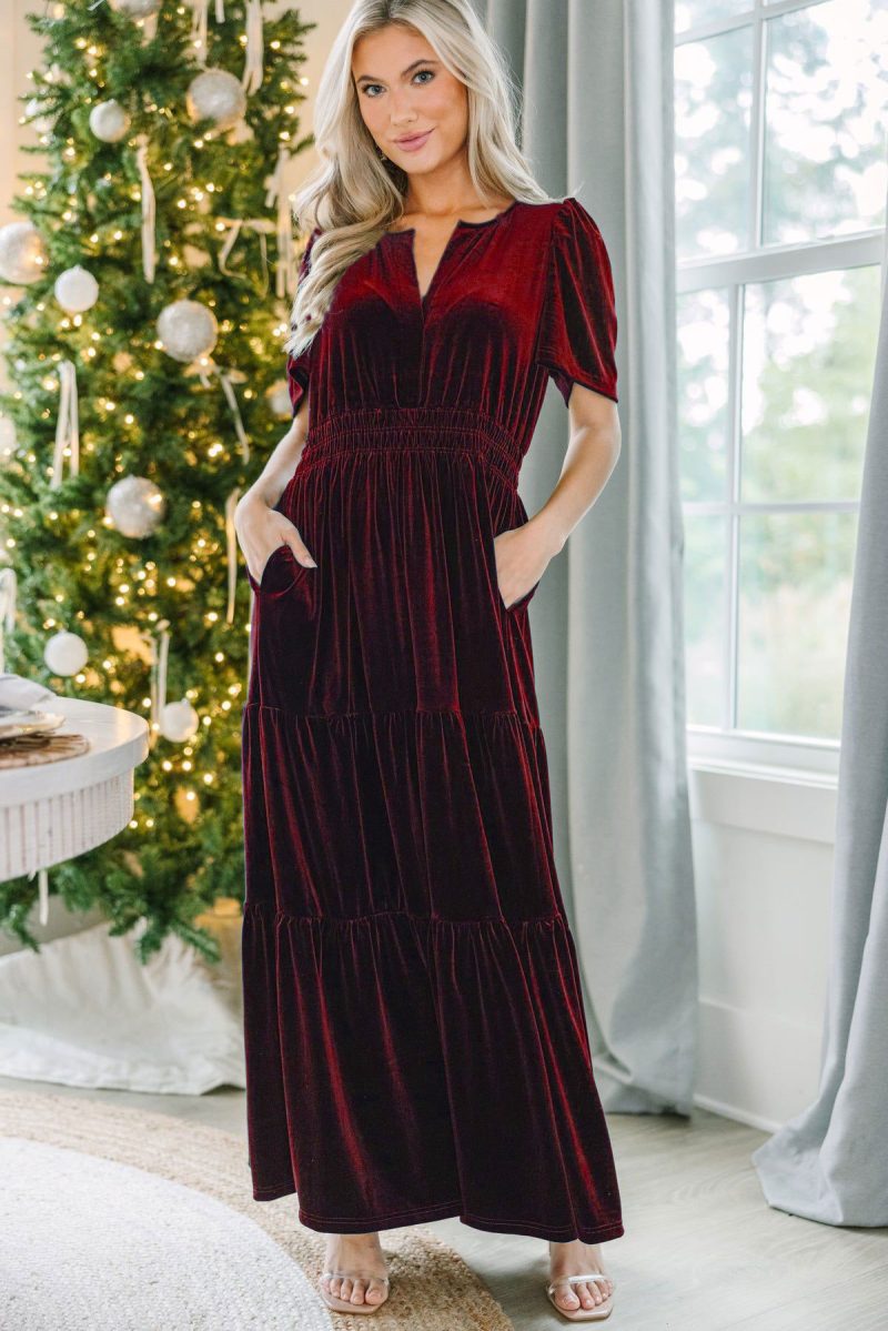 Velvet Christmas Pocket Dress with Flared Hem - Image 2