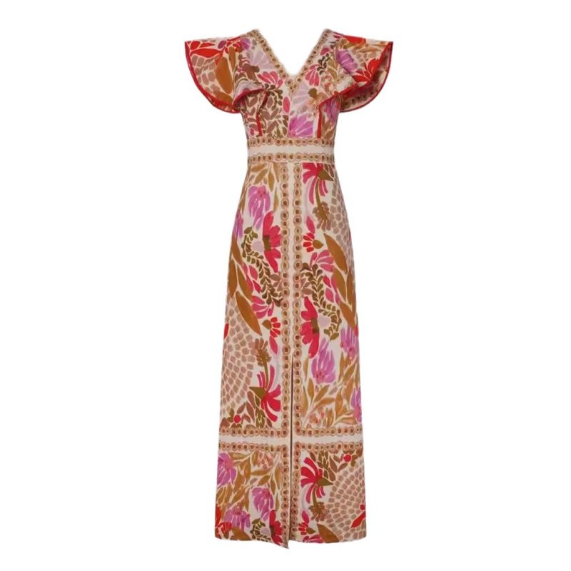 Floral V-Neck Flounce Dress with Slit - Image 4