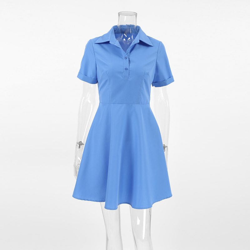 Blue Collared Slim Fit Office Summer Dress - Image 3
