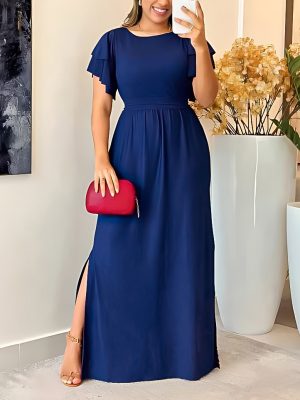 Graceful Solid Color Slim Dress with Slits