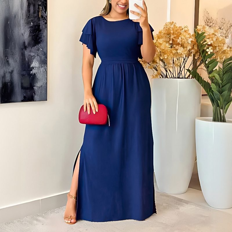 Graceful Solid Color Slim Dress with Slits