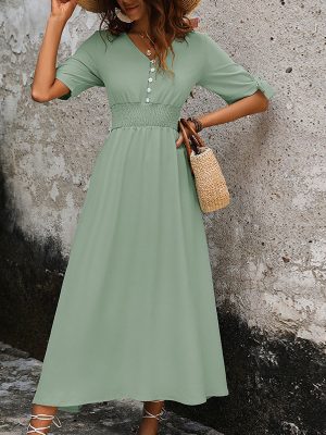 Elegant V-Neck Office Waist Summer Dress