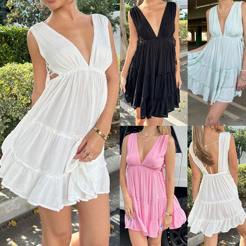 Sleeveless V-Neck Lace-Up Summer Dress Women - Image 4