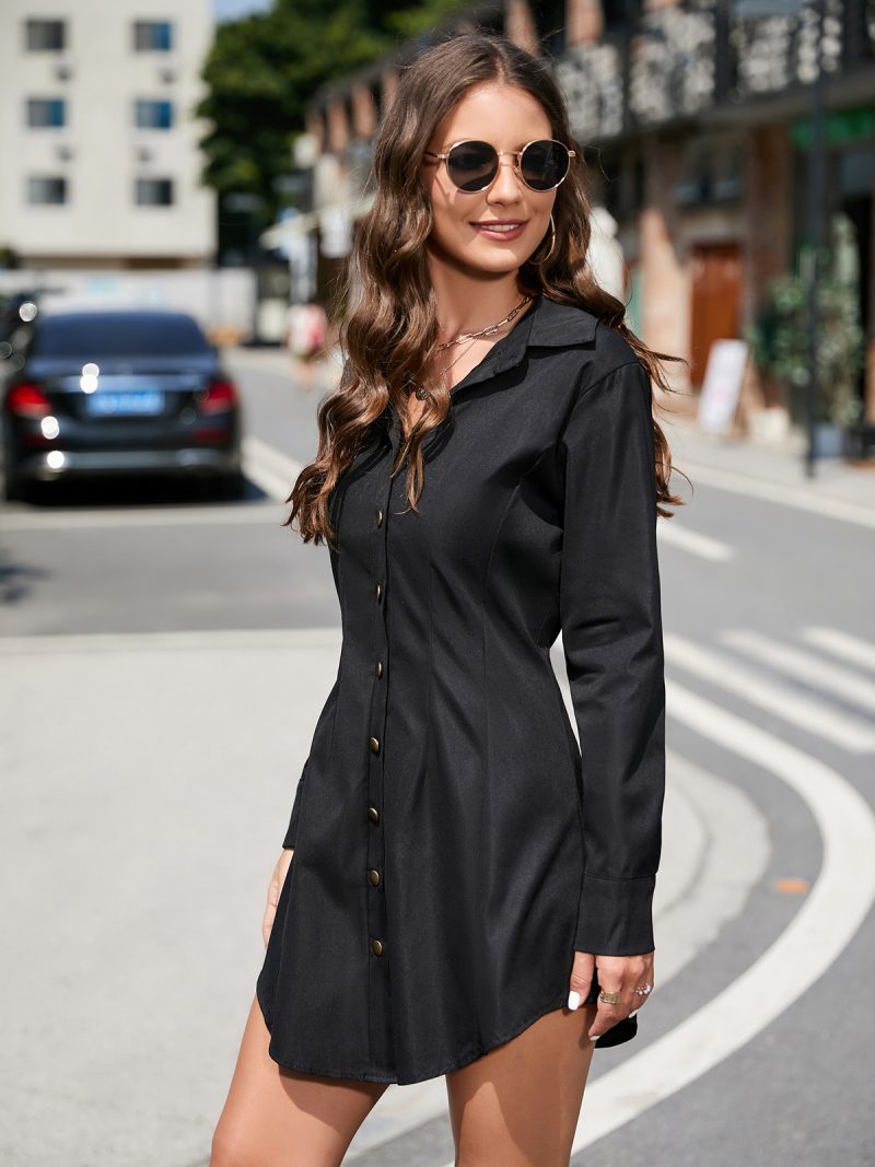 Women's Long Sleeve Buttoned Short Winter Dress - Image 2