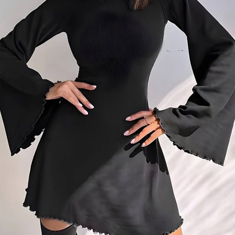 Backless Bell Sleeve Autumn Winter Women Dress - Image 3