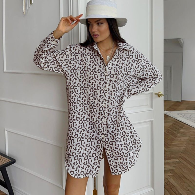 Trendy Leopard Long Shirt – Autumn Casual Look - Image 3