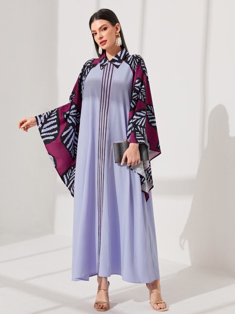 Elegant Autumn Batwing Sleeve Collared Woven Dress - Image 4