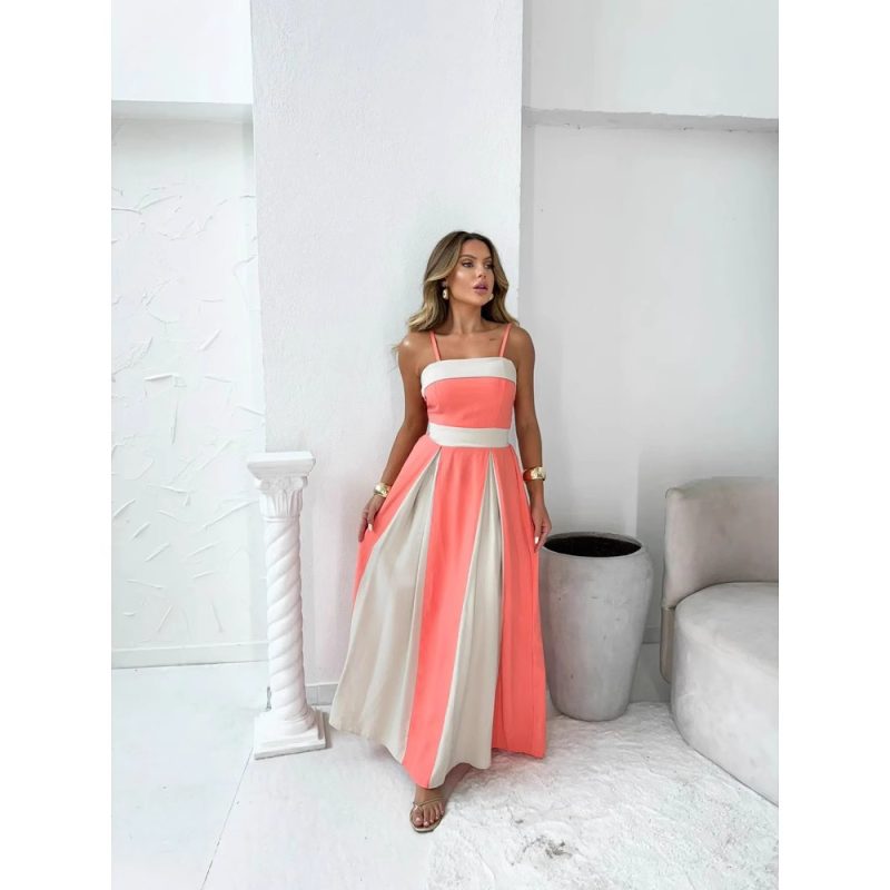 Elegant Color Contrast High Waist Summer Dress - Image 2