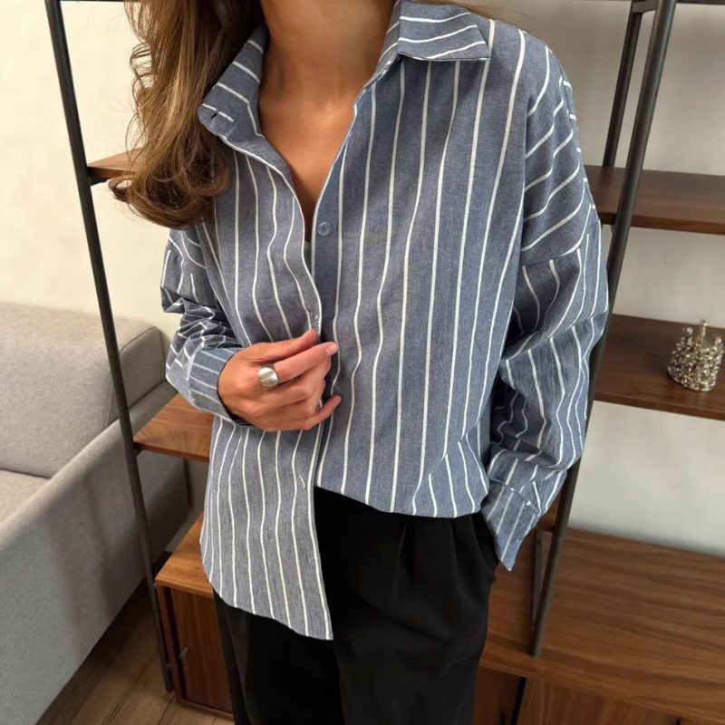 Long Sleeve Striped Cardigan Shirt Women’s Wear - Image 3
