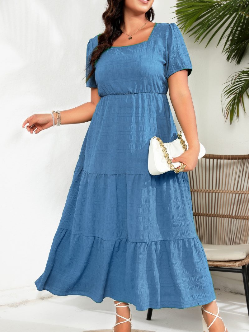 Bubble Sleeve Square Collar Pocket Dress Women - Image 3