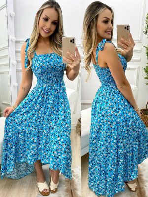 Pleated Floral Lace Up Swing Strap Dress