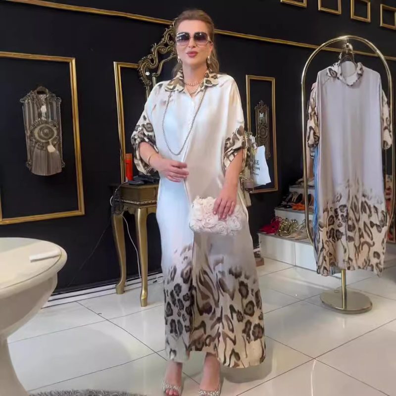 Vintage High Waist Printed Robe Dress Women - Image 3