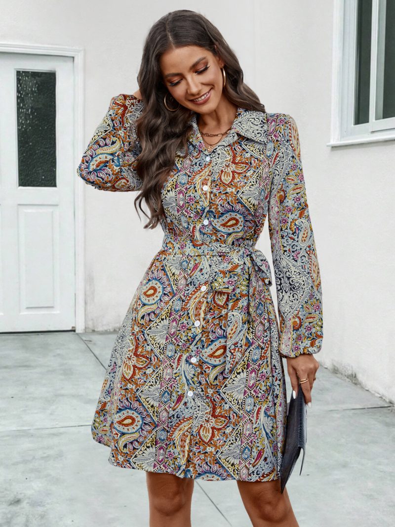 Floral-Print Long Sleeve Shirt Dress for Women - Image 2