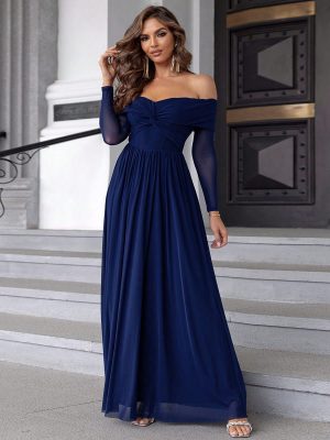 Off Shoulder Front Mesh Elegant Dress