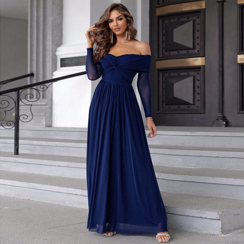 Off Shoulder Front Mesh Elegant Dress