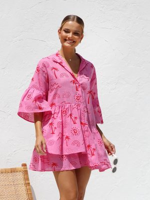 Women's Comfortable Bell Sleeve Short Boho Dress