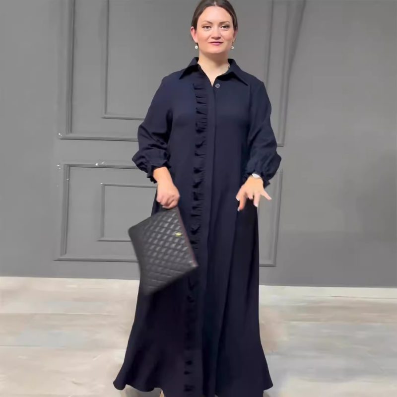 Elegant High Waist Long Sleeve Robe Dress - Image 4