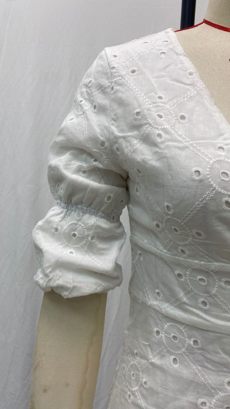 Summer Lace Puff Sleeve Cutout V-Neck Dress - Image 4