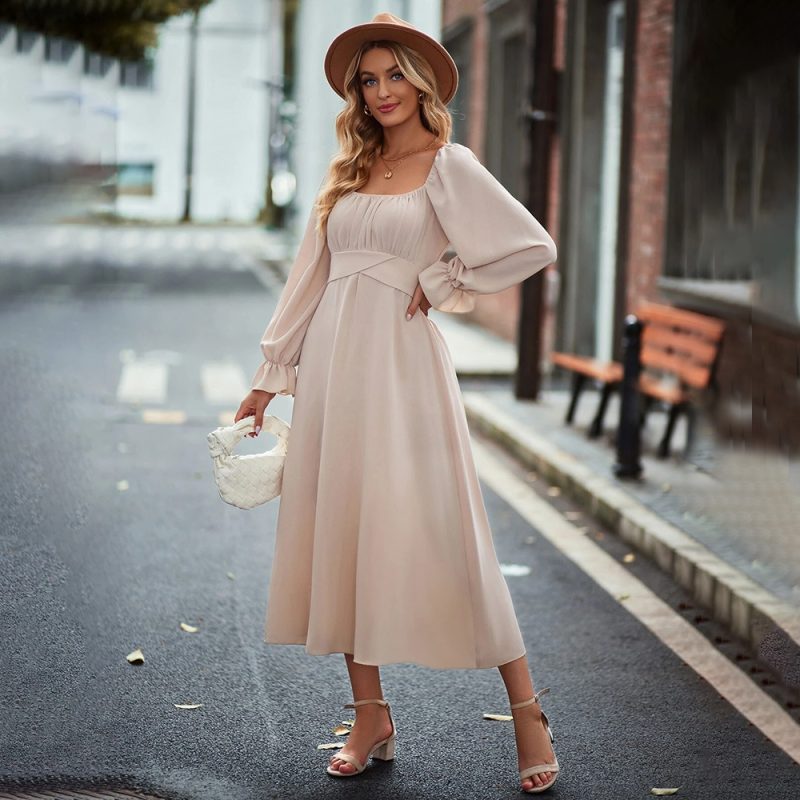 Office Square Neck Waist-Tight Maxi Dress Women - Image 4