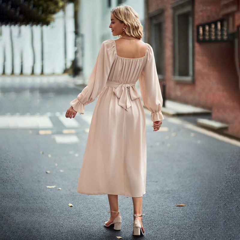 Office Square Neck Waist-Tight Maxi Dress Women - Image 2