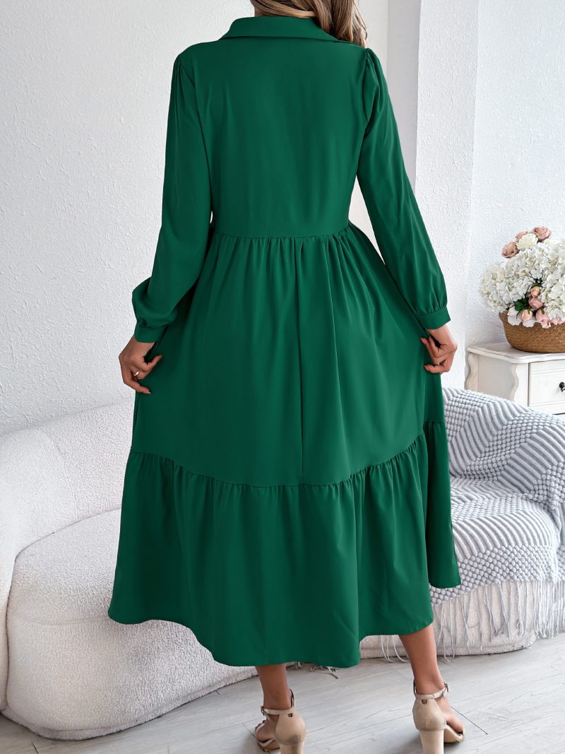Collared Long Sleeve Ruffled Dress for Women - Image 3
