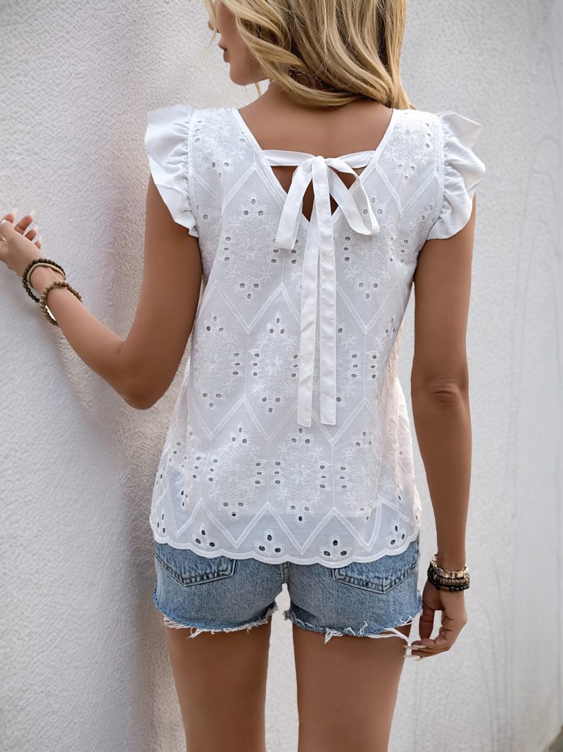 Pastoral Style Ruffle Sleeveless Vacation Shirt - Image 2