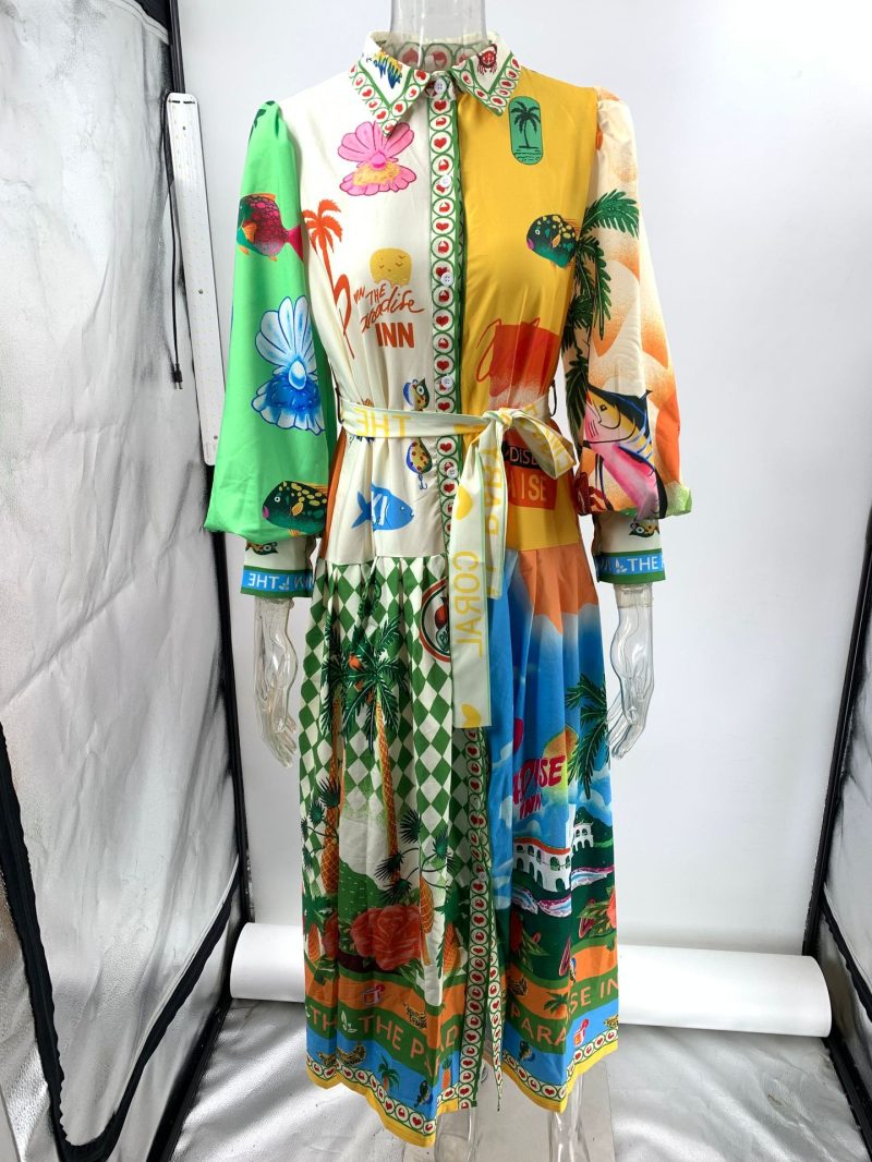 Women's Printed Cardigan Style Long Sleeve Dress - Image 4