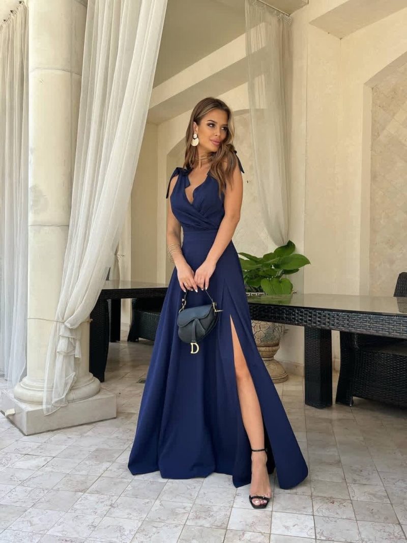 Summer Solid Color Lengthened Evening Maxi Dress - Image 4