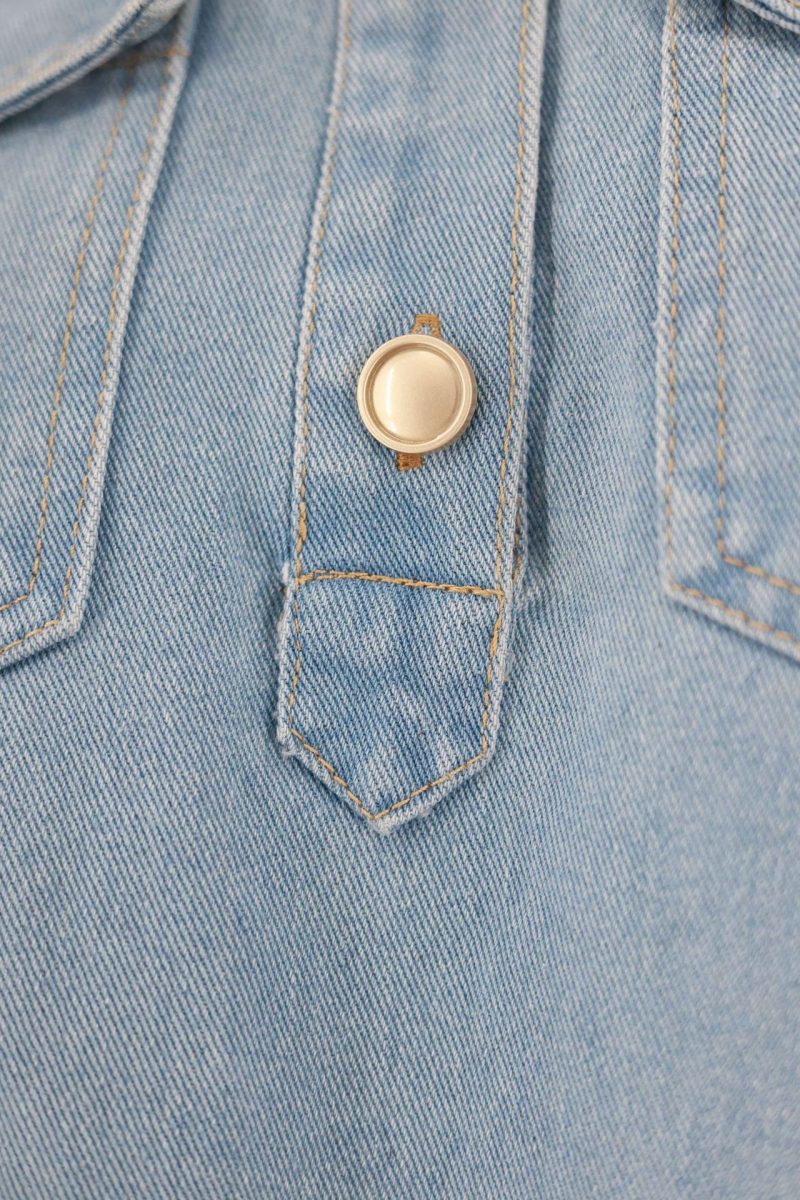Blue Washed Denim A-Line Short Sleeve Dress - Image 4