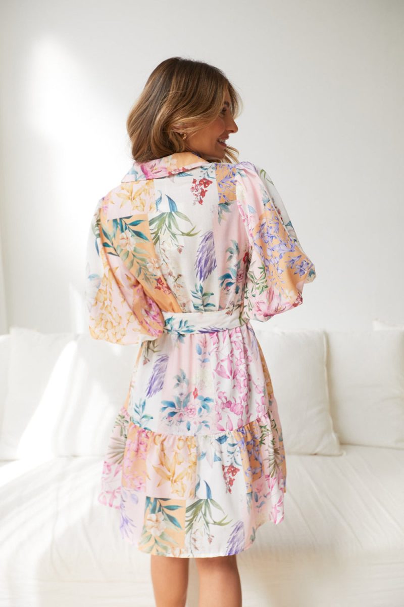 Short Sleeve Belted Bohemian A-Line Dress - Image 4