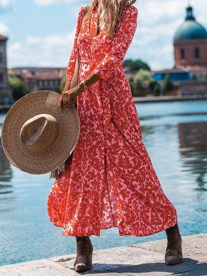 Women’s Printed Mid Length Vacation Shirt Dress