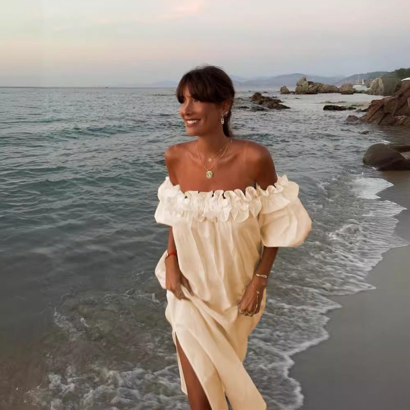 Sexy Off Shoulder Cotton Linen Holiday Dress - Image 3