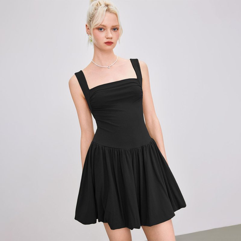 French Hepburn Wide Strap Summer Vest Dress
