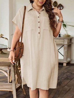 Loose Fit Turn Down Collar Shirt Dress