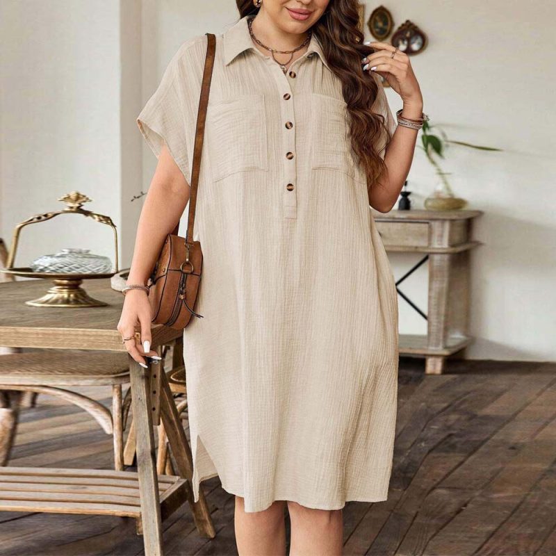 Loose Fit Turn Down Collar Shirt Dress