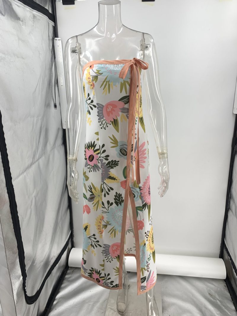 Women's Summer Printed Dress Wrap Neckline High Slit - Image 4