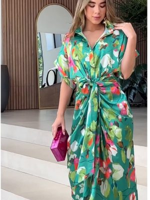 Casual Button Down Asymmetric Shirt Dress Women