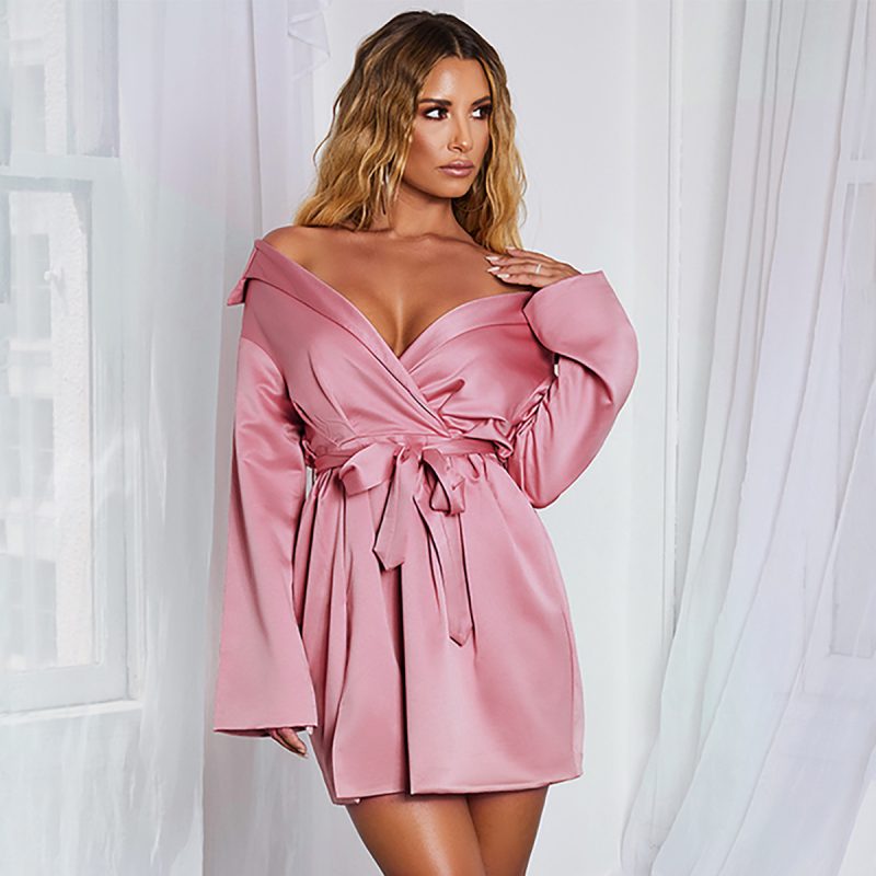 Women’s Retro Satin Slimming Shirt Mini Dress - Image 2
