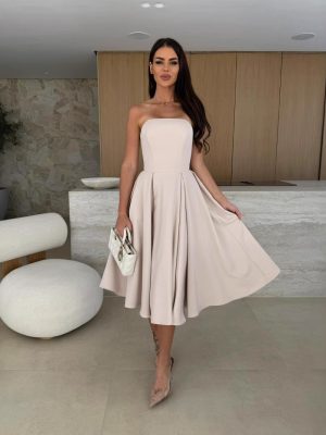 Summer Solid Color Wrapped Chest Midi Dress