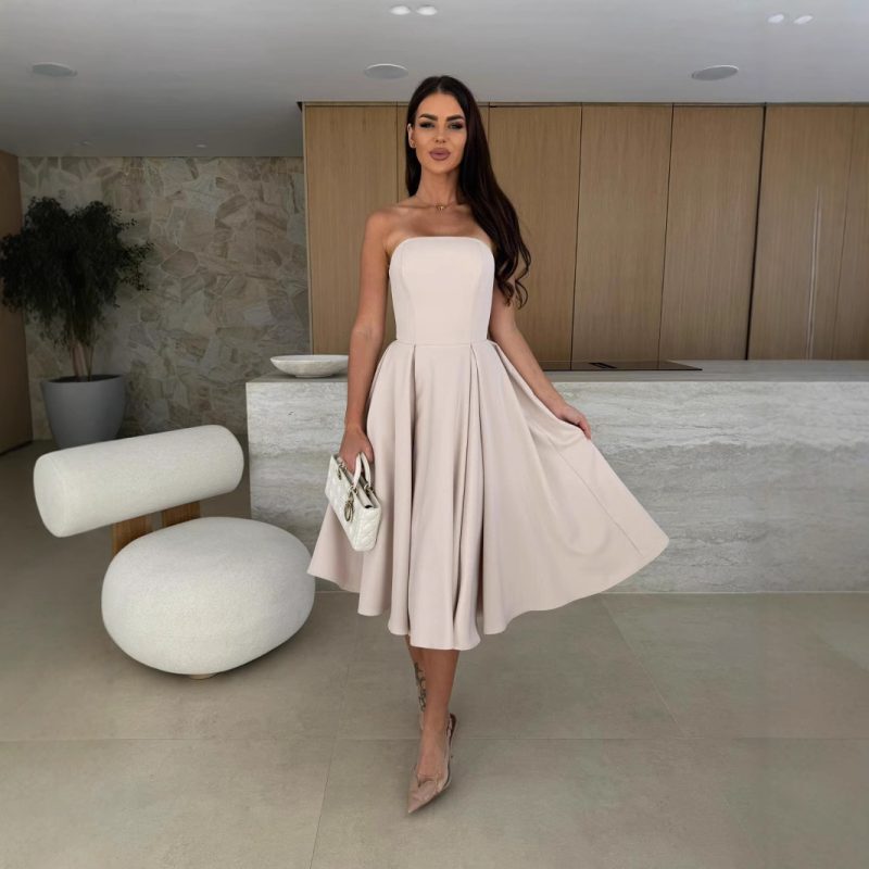 Summer Solid Color Wrapped Chest Midi Dress